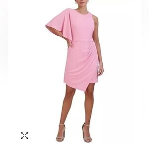 New BCBGeneration Asymmetrical Single Sleeve Jersey Knit Dress Barbie Pink 4